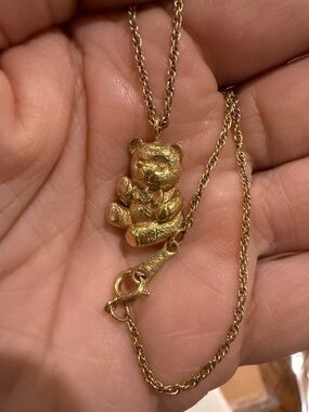 Avon Vintage Gold Teddy Bear Pendant Necklace - Women's Jewelry